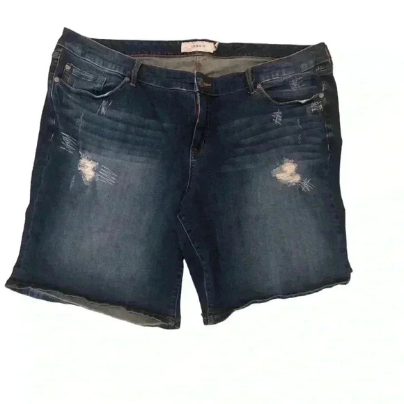 Torrid Womens 24 Dark Blue Denim Shorts Destroyed stretch Midrise - Picture 1 of 5